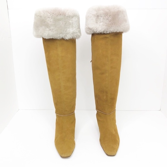 MANOLO Blahnik Italian suede fur top tan boots - Picture 15 of 17